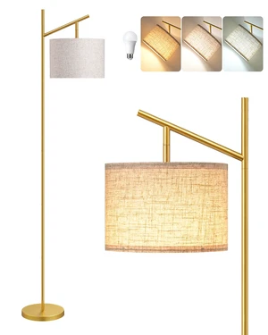 64.7" Gold Modern Floor Lamps for Living Room, Arc Standing Lamp 3 Color Temperatures Bulb Included, Adjustable Linen Shade, Foot Switch, Minimalist Tall Light for Bedroom, Office, Nursey 64.7" Gold Modern Floor Lamps for Living Room, Arc Standing Lamp 3 Color Temperatures Bulb Included, Adjustable Linen Shade, Foot Switch, Minimalist Tall Light for Bedroom, Office, Nursey