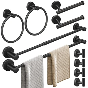 10pcs Matte Black Retractable Bathroom Hardware Set, Including 24in Retractable Hand Bar, Toilet Paper Holders, Towel Rings, Multifunctional Robe Hooks 10pcs Matte Black Retractable Bathroom Hardware Set, Including 24in Retractable Hand Bar, Toilet Paper Holders, Towel Rings, Multifunctional Robe Hooks