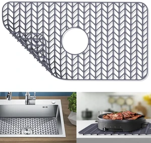Silicone Protectors for Kitchen Sink, 26''x 14'' Sink Mat Grid for Bottom of Farmhouse Stainless Steel Porcelain with Center Drain (Grey) Silicone Protectors for Kitchen Sink, 26''x 14'' Sink Mat Grid for Bottom of Farmhouse Stainless Steel Porcelain with Center Drain (Grey)