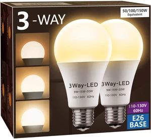 3 Way LED Light Bulbs 50 100 150W Equivalent A21 Soft White 3000K 3 Way Light Bulbs Three Way E26 Medium Base 800lm-1400lm-2000lm, 2 Pack 3 Way LED Light Bulbs 50 100 150W Equivalent A21 Soft White 3000K 3 Way Light Bulbs Three Way E26 Medium Base 800lm-1400lm-2000lm, 2 Pack