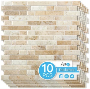 Linear Tile Peel and Stick Backsplash, 10-Pack, Eurasian Mocha Stone 12 x 12 Inch, Enhanced Thickness, Warp Resistant, Strong Adhesion, Sturdy, for Kitchen, Bedroom, Ideal for Home Improvement Linear Tile Peel and Stick Backsplash, 10-Pack, Eurasian Mocha Stone 12 x 12 Inch, Enhanced Thickness, Warp Resistant, Strong Adhesion, Sturdy, for Kitchen, Bedroom, Ideal for Home Improvement