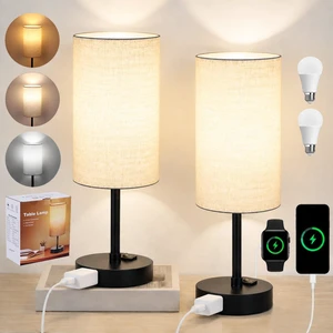 Table Lamp Set of 2, 13.8" Bedside Small Lamp for Bedroom Nightstand E26 Bulbs,AC Outlet,3 Way Dimmable,Rocker Switch,Desk Lamp Flaxen Fabric Shade Black Base 2Pack Bedroom Living Room Dorm Lamp Table Lamp Set of 2, 13.8" Bedside Small Lamp for Bedroom Nightstand E26 Bulbs,AC Outlet,3 Way Dimmable,Rocker Switch,Desk Lamp Flaxen Fabric Shade Black Base 2Pack Bedroom Living Room Dorm Lamp
