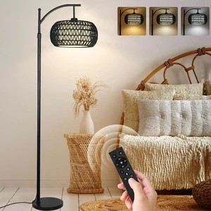 Arc Floor Lamp with 3 Color Temperatures,Black Floor Lamp with Remote Control, Boho Standing Lamp with Rattan Wicker Shades, Farmhouse Tall Pole Lamp for Living Room Bedroom Arc Floor Lamp with 3 Color Temperatures,Black Floor Lamp with Remote Control, Boho Standing Lamp with Rattan Wicker Shades, Farmhouse Tall Pole Lamp for Living Room Bedroom