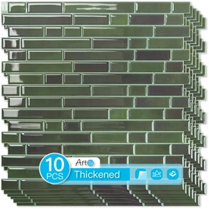 Linear Design Tile Peel and Stick Backsplash, 10-Sheet, Dark Green 12 x 12 Inch, Enhanced Thickness, Warp Resistant, Strong Adhesion, Sturdy, for Kitchen, Bedroom, Ideal for Home Improvement Linear Design Tile Peel and Stick Backsplash, 10-Sheet, Dark Green 12 x 12 Inch, Enhanced Thickness, Warp Resistant, Strong Adhesion, Sturdy, for Kitchen, Bedroom, Ideal for Home Improvement