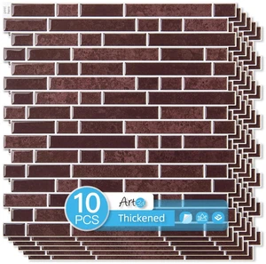 Linear Tile Peel and Stick Backsplash, 10-Pack, Dark Burgundy 12 x 12 Inch, Enhanced Thickness, Warp Resistant, Strong Adhesion, Sturdy, for Kitchen, Bedroom, Ideal for Home Improvement Linear Tile Peel and Stick Backsplash, 10-Pack, Dark Burgundy 12 x 12 Inch, Enhanced Thickness, Warp Resistant, Strong Adhesion, Sturdy, for Kitchen, Bedroom, Ideal for Home Improvement