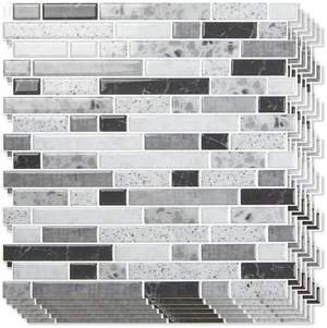 Linear Design Tile Peel and Stick Backsplash, 10-Sheet, Carrara Grey 12 x 12 Inch, Enhanced Thickness, Warp Resistant, Strong Adhesion, Sturdy, for Kitchen, Bedroom, Ideal for Home Improvement Linear Design Tile Peel and Stick Backsplash, 10-Sheet, Carrara Grey 12 x 12 Inch, Enhanced Thickness, Warp Resistant, Strong Adhesion, Sturdy, for Kitchen, Bedroom, Ideal for Home Improvement