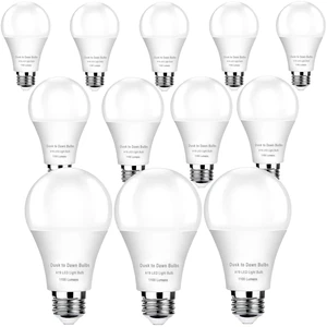 12-Pack Dusk to Dawn LED Outdoor Light Bulb, (Equivalent 75 watts) 10W 5000K Daylight 1100LM, Auto On/Off Light Sensor, E26 Base - Weatherproof for Porch, Yard & Garage 12-Pack Dusk to Dawn LED Outdoor Light Bulb, (Equivalent 75 watts) 10W 5000K Daylight 1100LM, Auto On/Off Light Sensor, E26 Base - Weatherproof for Porch, Yard & Garage
