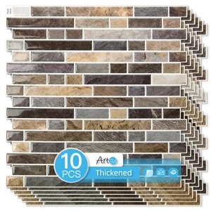 Linear Tile Peel and Stick Backsplash, 10-Pack, Vintage Sandstone 12 x 12 Inch, Enhanced Thickness, Warp Resistant, Strong Adhesion, Sturdy, for Kitchen, Bedroom, Ideal for Home Improvement Linear Tile Peel and Stick Backsplash, 10-Pack, Vintage Sandstone 12 x 12 Inch, Enhanced Thickness, Warp Resistant, Strong Adhesion, Sturdy, for Kitchen, Bedroom, Ideal for Home Improvement