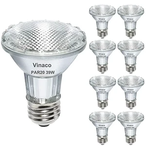 9PCS Eco Halogen Light Bulb, 39W PAR20 Warm White, Dimmable, 480 Lumens, 3000K, 120V, E26 Medium Base, 40° Flood Beam Angle, Track Lights, Indoor 9PCS Eco Halogen Light Bulb, 39W PAR20 Warm White, Dimmable, 480 Lumens, 3000K, 120V, E26 Medium Base, 40° Flood Beam Angle, Track Lights, Indoor