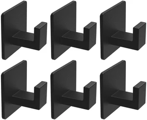 6 Pack Adhesive Towel Hooks, Heavy Duty Wall Hooks Aluminum Black Hooks for Hanging Coat, Hat, Towel, Robe, Clothes, Shower Hook for Door, Office, Kitchen, Bathroom (Black) 6 Pack Adhesive Towel Hooks, Heavy Duty Wall Hooks Aluminum Black Hooks for Hanging Coat, Hat, Towel, Robe, Clothes, Shower Hook for Door, Office, Kitchen, Bathroom (Black)