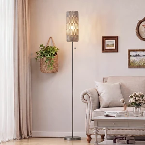 64" Floor Lamp with Bulb & Rattan Shade & Chain Switch, Grey 3 Color Temperature,9W LED bulb,Boho Floor Lamp,Tall Pole Lamps,Living Room,Bedrooms,for Study,Office 64" Floor Lamp with Bulb & Rattan Shade & Chain Switch, Grey 3 Color Temperature,9W LED bulb,Boho Floor Lamp,Tall Pole Lamps,Living Room,Bedrooms,for Study,Office