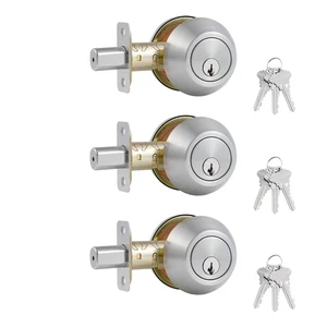 1 Side Keyed Deadbolt Lock,Single Cylinder Dead Bolt, Satin Nickel Round Exterior Keyed Front Entry Inside Door Deadbolt, 3PACK 1 Side Keyed Deadbolt Lock,Single Cylinder Dead Bolt, Satin Nickel Round Exterior Keyed Front Entry Inside Door Deadbolt, 3PACK
