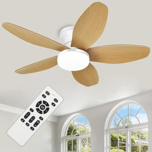 Small Ceiling Fan with Light - 35 Inch Flush Mount Ceiling Fan with Lights and Remote, Low Profile Ceiling Fans with 5 Reversible Blades, 6 Wind Speeds, White&Wood Ceiling Fans for Bedroom Small Ceiling Fan with Light - 35 Inch Flush Mount Ceiling Fan with Lights and Remote, Low Profile Ceiling Fans with 5 Reversible Blades, 6 Wind Speeds, White&Wood Ceiling Fans for Bedroom
