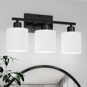 Black Bathroom Light Fixtures Over Mirror 18 Inches Rustproof 3-Light Vanity Lights Over Mirror, E26 Standard Socket, Milky White Glass Shades, Bulbs Not Included Black Bathroom Light Fixtures Over Mirror 18 Inches Rustproof 3-Light Vanity Lights Over Mirror, E26 Standard Socket, Milky White Glass Shades, Bulbs Not Included
