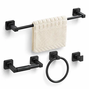 Matte Black Bathroom Hardware Set 4 Pieces,Towel Bar Set Stainless Steel Wall Mounted, Includes 16In Hand Towel Bar, Towel Ring, Robe Towel Hooks,Toilet Paper Holder, Bathroom Towel Rack Set Matte Black Bathroom Hardware Set 4 Pieces,Towel Bar Set Stainless Steel Wall Mounted, Includes 16In Hand Towel Bar, Towel Ring, Robe Towel Hooks,Toilet Paper Holder, Bathroom Towel Rack Set