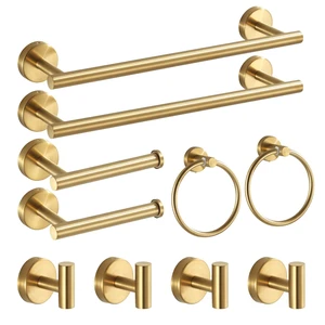 Bathroom Hardware Set Brushed Gold, 10pcs Towel Bar Set Including 2pcs16 inch Towel Bars, Toilet Paper Holders, Towel Rings and 4pcs Robe Towel Hooks Bathroom Hardware Set Brushed Gold, 10pcs Towel Bar Set Including 2pcs16 inch Towel Bars, Toilet Paper Holders, Towel Rings and 4pcs Robe Towel Hooks