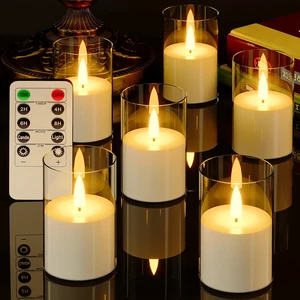 6Pack Flickering Flameless LED Candles with Remote & Timer, Battery Powered - Small Pillar & Votive, Clear (2"X3") 6Pack Flickering Flameless LED Candles with Remote & Timer, Battery Powered - Small Pillar & Votive, Clear (2"X3")