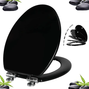 Toilet Seat with Zinc Alloy Hinges Quiet-Close Quick-Release Wood Molded UV Lid Easy Clean(Elongated,Black) Toilet Seat with Zinc Alloy Hinges Quiet-Close Quick-Release Wood Molded UV Lid Easy Clean(Elongated,Black)