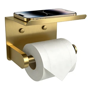 Toilet Paper Holder with Shelf Adhesive or Screw-in Gold Adhesive or Screw-in,Waterproof and Rustproof Stainless Steel,Wall Mount Design,for Bathroom Hardware Accessories Toilet Paper Holder with Shelf Adhesive or Screw-in Gold Adhesive or Screw-in,Waterproof and Rustproof Stainless Steel,Wall Mount Design,for Bathroom Hardware Accessories