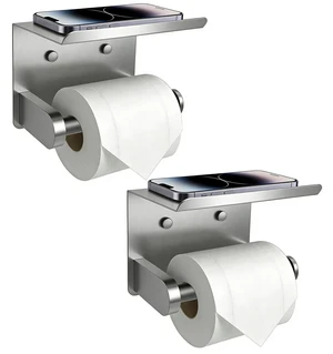 Toilet Paper Holder with Shelf Adhesive or Screw-in Brushed Nickel 2 Packs,Adhesive or Screw-in,Waterproof and Rustproof Stainless Steel,Wall Mount Design,for Bathroom Hardware Accessories Toilet Paper Holder with Shelf Adhesive or Screw-in Brushed Nickel 2 Packs,Adhesive or Screw-in,Waterproof and Rustproof Stainless Steel,Wall Mount Design,for Bathroom Hardware Accessories