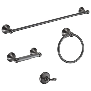 Bathroom Hardware Set Grey Electroplating 4-Piece Bathroom Accessories Set Wall Mounted Adjustable Towel Bar Robe Hook Toilet Paper Holder Towel Ring Glossy Grey Bathroom Hardware Set Grey Electroplating 4-Piece Bathroom Accessories Set Wall Mounted Adjustable Towel Bar Robe Hook Toilet Paper Holder Towel Ring Glossy Grey