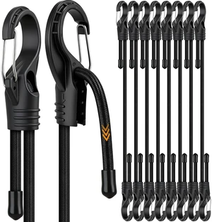 8-Piece 24-inch Adjustable Bungee Cords with Hooks, Heavy Duty Outdoor Carabiner Bungee Straps, Easily Adjust from 7" to 24", Black Super Elastic Cord for Cargo, Camping, Bike Racks, Tents 8-Piece 24-inch Adjustable Bungee Cords with Hooks, Heavy Duty Outdoor Carabiner Bungee Straps, Easily Adjust from 7" to 24", Black Super Elastic Cord for Cargo, Camping, Bike Racks, Tents