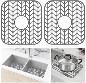 Silicone Sink Protectors for Kitchen Sink, 12" x 11" Mat for bottom of sink, Center Drain Hole, Protect from Stains, Scratches, Dishwasher Safe Grid for Kitchen (2 Pack, Gray) Silicone Sink Protectors for Kitchen Sink, 12" x 11" Mat for bottom of sink, Center Drain Hole, Protect from Stains, Scratches, Dishwasher Safe Grid for Kitchen (2 Pack, Gray)