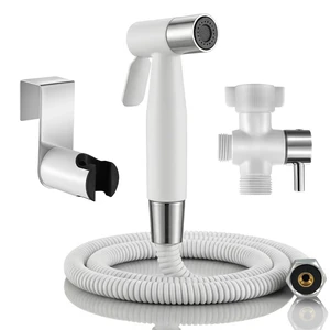 Handheld Bidet Sprayer for Toilet, Stainless Steel Metal Made Baby Cloth Diaper Spraying Kit, Bathroom Toilet Bidet Attachment Set for Bathing Pets and Feminine Hygiene, Chrome and White Handheld Bidet Sprayer for Toilet, Stainless Steel Metal Made Baby Cloth Diaper Spraying Kit, Bathroom Toilet Bidet Attachment Set for Bathing Pets and Feminine Hygiene, Chrome and White