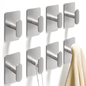 Adhesive Towel Hooks: 20LB Extra Strong Wall Hanger, Silver 8 Pack Adhesive Towel Hooks: 20LB Extra Strong Wall Hanger, Silver 8 Pack