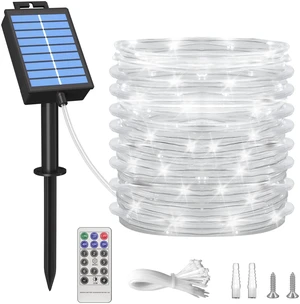Solar Rope Lights Outdoor, 39FT 100 LED (Cool White, 39FT) With Remote, Waterproof, 8 Modes, for Outdoor Patio Porch Tree Wedding Christmas Pool Garden Decorative Solar Rope Lights Outdoor, 39FT 100 LED (Cool White, 39FT) With Remote, Waterproof, 8 Modes, for Outdoor Patio Porch Tree Wedding Christmas Pool Garden Decorative