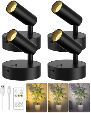 Spotlights Indoor with Remote, 3000Mah Rechargeable Wireless Plant Light Up Lights with 3 Colors & Dimmer, Small LED Picture Lights for Painting, Artwork, Accent Lighting, 4 Pack Black Spotlights Indoor with Remote, 3000Mah Rechargeable Wireless Plant Light Up Lights with 3 Colors & Dimmer, Small LED Picture Lights for Painting, Artwork, Accent Lighting, 4 Pack Black