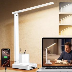 LED Desk Lamp USB A/C AC Pen Holder Dorm Home Office Desk Light White Adjustable LED Desk Light with USB A/C, AC Outlet, Pen Holder; Small Desk Lamp for Dorm, Study, Craft & Home Office LED Desk Lamp USB A/C AC Pen Holder Dorm Home Office Desk Light White Adjustable LED Desk Light with USB A/C, AC Outlet, Pen Holder; Small Desk Lamp for Dorm, Study, Craft & Home Office