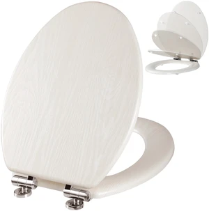 Elongated Wooden White Toilet Seat Quiet Close 18.5" Quick Release Metal Hinges, Adjustable Fit for Standard Elongated Toilets, Easy to Install&Clean Elongated Wooden White Toilet Seat Quiet Close 18.5" Quick Release Metal Hinges, Adjustable Fit for Standard Elongated Toilets, Easy to Install&Clean