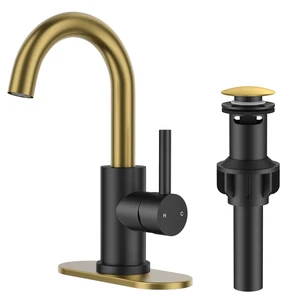 Bathroom Faucet 1 Hole Single Handle Sink Faucet Black and Gold with 6-inch Deck Plate for 1 or 3 hole(4-inch centerset)Sink Setup, Supply Lines and Drain, Swivel for Bar Kitchen RV Vanity Bathroom Faucet 1 Hole Single Handle Sink Faucet Black and Gold with 6-inch Deck Plate for 1 or 3 hole(4-inch centerset)Sink Setup, Supply Lines and Drain, Swivel for Bar Kitchen RV Vanity