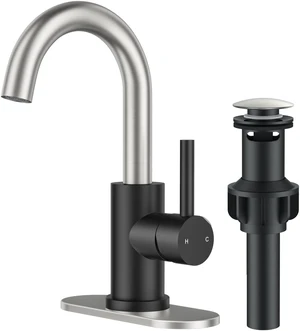 Bathroom Faucet 1 Hole Single Handle Sink Faucet Gold and Nickel with 6-inch Deck Plate for 1 or 3 hole(4-inch centerset)Sink Setup, Supply Lines and Drain, Swivel for Bar Kitchen RV Vanity Bathroom Faucet 1 Hole Single Handle Sink Faucet Gold and Nickel with 6-inch Deck Plate for 1 or 3 hole(4-inch centerset)Sink Setup, Supply Lines and Drain, Swivel for Bar Kitchen RV Vanity