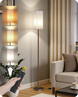 64.2'' Dimmable Floor Lamp for Living Room with Remote and Foot Switch, Corner Floor Lamp for Bedroom, Includes 10W A19 Bulb, Modern Standing Tall Lamp, ETL Listed, Brown and White VCW17LD05 64.2'' Dimmable Floor Lamp for Living Room with Remote and Foot Switch, Corner Floor Lamp for Bedroom, Includes 10W A19 Bulb, Modern Standing Tall Lamp, ETL Listed, Brown and White VCW17LD05