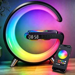 5 in 1 LED Table Lamp with Wireless Charging Bluetooth Speaker App Controlled Night Light Alarm Clock for Christmas Birthday Gifts for Teens Adults Desk Office Bedroom Decor 5 in 1 LED Table Lamp with Wireless Charging Bluetooth Speaker App Controlled Night Light Alarm Clock for Christmas Birthday Gifts for Teens Adults Desk Office Bedroom Decor