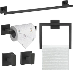 5-Piece Towel Bar Set, 23.6 Inch Bathroom Hardware Set, Matte Black SUS304 Stainless Steel, Towel Rack for Bathroom, Classic Toilet Paper Holder Wall Mount, Matte Black Bathroom Accessories 5-Piece Towel Bar Set, 23.6 Inch Bathroom Hardware Set, Matte Black SUS304 Stainless Steel, Towel Rack for Bathroom, Classic Toilet Paper Holder Wall Mount, Matte Black Bathroom Accessories