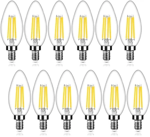 E12 LED Candelabra Bulbs, 4W Dimmable B11 Chandelier Light Bulbs Equivalent 40W Incandescent, 4000K Natural White, 450 Lumens, No Flicker, LED Filament Clear Glass Candle Bulbs, 12-Pack E12 LED Candelabra Bulbs, 4W Dimmable B11 Chandelier Light Bulbs Equivalent 40W Incandescent, 4000K Natural White, 450 Lumens, No Flicker, LED Filament Clear Glass Candle Bulbs, 12-Pack