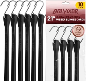 Bungee Cords with Hooks, 10 Pack, 21", EPDM Rubber Heavy Duty Tarp Straps, 2X Max Stretch, 180+ LBS Load Capacity, Crimped S Hooks for Cargo, Trucks, Camping and Outdoor Use Bungee Cords with Hooks, 10 Pack, 21", EPDM Rubber Heavy Duty Tarp Straps, 2X Max Stretch, 180+ LBS Load Capacity, Crimped S Hooks for Cargo, Trucks, Camping and Outdoor Use