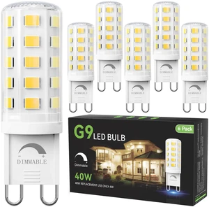 6 Pack Dimmable G9 LED Bulb, 40 Watt Eq 4W, Daylight White 6000K T4 G 9 Bi-pin Base Halogen Replacement, 120V No Flicker, 450LM for Chandelier Wall Sconce 6 Pack Dimmable G9 LED Bulb, 40 Watt Eq 4W, Daylight White 6000K T4 G 9 Bi-pin Base Halogen Replacement, 120V No Flicker, 450LM for Chandelier Wall Sconce