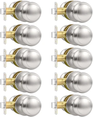 10 Pack Brushed Nickel Door Knob, Round Interior Door Knobs for Hallway Closet, Non-Locking Passage Door Knobs, Keyless Door Handles for Left/Right Handle Doors 10 Pack Brushed Nickel Door Knob, Round Interior Door Knobs for Hallway Closet, Non-Locking Passage Door Knobs, Keyless Door Handles for Left/Right Handle Doors
