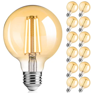 G25 LED Globe Bulbs, 40W Eqv, 400LM, 2200K Warm White, E26, 12 Pack Dimmable, CRI90+, amber glass, UL listed, instant on, for bathroom vanity, mirror lighting, living room decor G25 LED Globe Bulbs, 40W Eqv, 400LM, 2200K Warm White, E26, 12 Pack Dimmable, CRI90+, amber glass, UL listed, instant on, for bathroom vanity, mirror lighting, living room decor