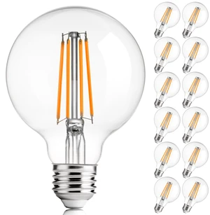 G25 LED Globe Bulbs, 40W Eqv, 400LM, 2700K Soft White, E26, 12 Pack Dimmable, CRI90+, clear glass, UL listed, instant on, for bathroom vanity, mirror lighting, living room G25 LED Globe Bulbs, 40W Eqv, 400LM, 2700K Soft White, E26, 12 Pack Dimmable, CRI90+, clear glass, UL listed, instant on, for bathroom vanity, mirror lighting, living room