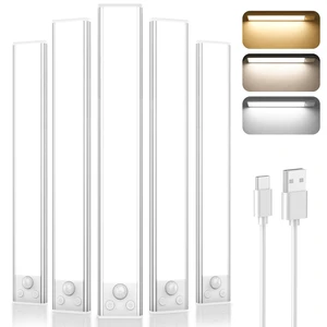 Under Cabinet Lights, 2500mAh 12 Inch Motion Sensor Rechargeable Battery Operated Wireless Under Counter Lights Indoor, Magnetic 108-LED Dimmable Closet Lights for Kitchen with 3 Color Temps 5-Pack Under Cabinet Lights, 2500mAh 12 Inch Motion Sensor Rechargeable Battery Operated Wireless Under Counter Lights Indoor, Magnetic 108-LED Dimmable Closet Lights for Kitchen with 3 Color Temps 5-Pack