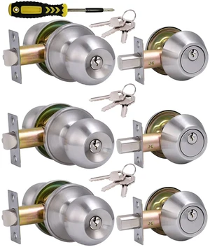 (3Sets) All Keyed Same Entry Door Knob and Single Cylinder Deadbolt Combo Set, Satin Nickel Exterior Door Knobs with Lock and Keys for Entrance and Front Door (3Sets) All Keyed Same Entry Door Knob and Single Cylinder Deadbolt Combo Set, Satin Nickel Exterior Door Knobs with Lock and Keys for Entrance and Front Door