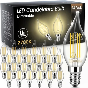 LED Candelabra Light Bulb, Chandelier E12 Light Bulb, 60W Equivalent Candle Flame Tip 2700K, 5.5W 600LM, Dimmable, E12 Base, CA11, 80+ CRI, Clear Filament Bulb for Chandelier, Lamp, Candle light LED Candelabra Light Bulb, Chandelier E12 Light Bulb, 60W Equivalent Candle Flame Tip 2700K, 5.5W 600LM, Dimmable, E12 Base, CA11, 80+ CRI, Clear Filament Bulb for Chandelier, Lamp, Candle light