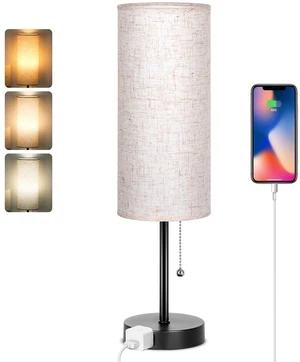 18" Table Lamp for Bedroom, 3-Color Bedside Lamps with Pull Chain Bedroom Table Lamps for Nightstand,AC Outlet Small Lamp for Living Room, Bulb Included Flax 18" Table Lamp for Bedroom, 3-Color Bedside Lamps with Pull Chain Bedroom Table Lamps for Nightstand,AC Outlet Small Lamp for Living Room, Bulb Included Flax