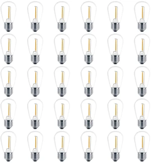 30 Pack S14 LED Outdoor String Light Replacement Bulbs, Warm White 1W 120V, E26 Base, Shatterproof, Waterproof, 11W Equivalent Incandescent Bulbs for Patio Backyard Garden Cafe Bistro Deck 30 Pack S14 LED Outdoor String Light Replacement Bulbs, Warm White 1W 120V, E26 Base, Shatterproof, Waterproof, 11W Equivalent Incandescent Bulbs for Patio Backyard Garden Cafe Bistro Deck
