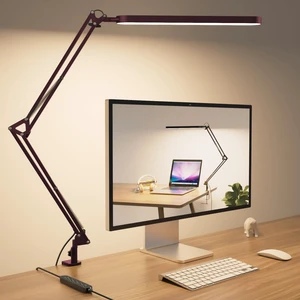 Desk Lamp - LED Desk Light - 5 Color Modes X 11 Brightness Levels - Adjustable Swing Arm - Timmer & Memory Function - 12W Lamp for Desk - Red Desk Lamp - LED Desk Light - 5 Color Modes X 11 Brightness Levels - Adjustable Swing Arm - Timmer & Memory Function - 12W Lamp for Desk - Red